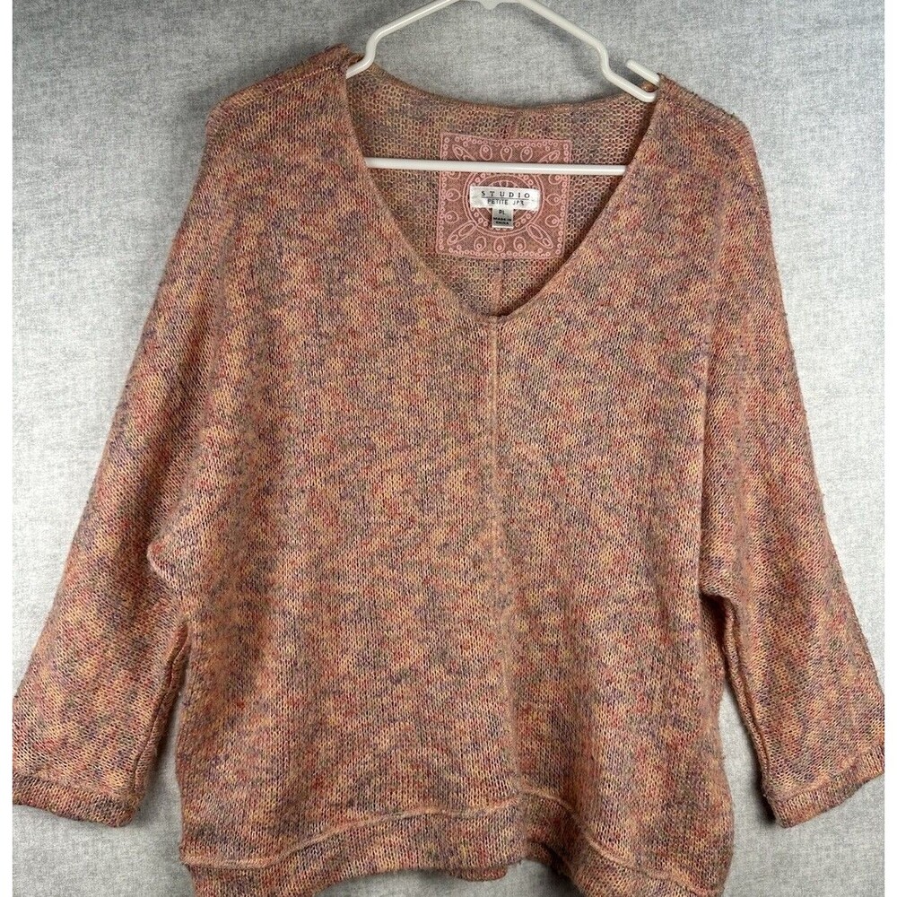 Studio Petite Womens Pink Marled Sweater Long Sleeve Pullover Dolman Sleeve PLg